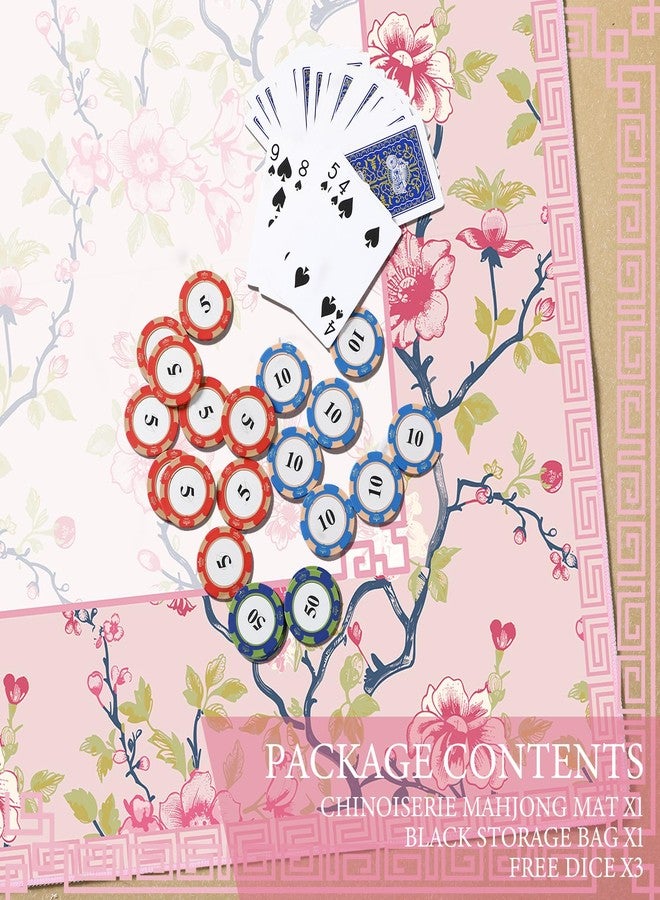 Sonwyoung Chinoiserie Mahjong Mat with 1 Carrying Bag 31.5" x 31.5" Pink and White Rubber Anti Slip and Noise Reduction Multi Purpose Game Table Cover for Mahjong, Card, Board Tile Games - Image 4